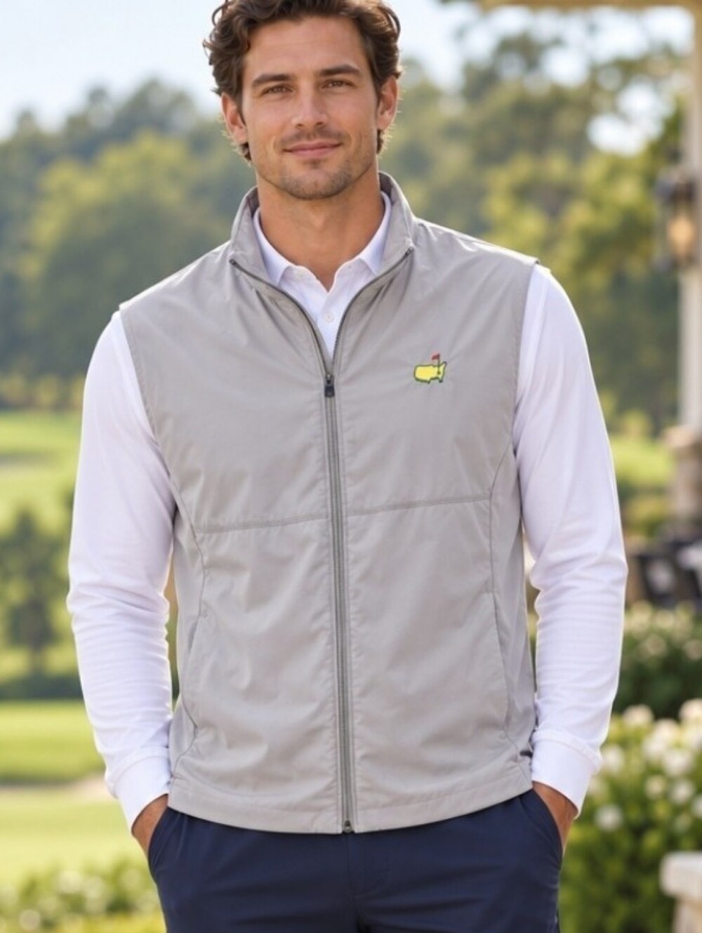 Clubhouse Collection Golf Vest Men's Medium Gray Full Zip Masters Logo NWT